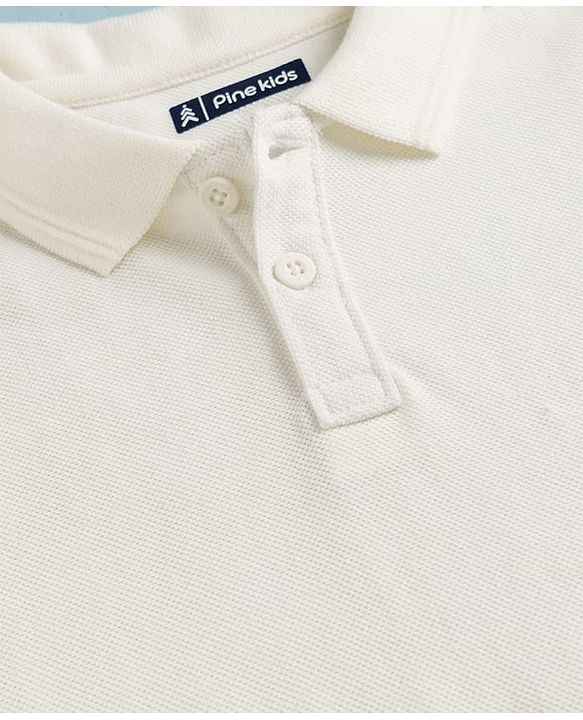 Pine Kids Cotton Knit Half Sleeves Solid Colour Polo T-Shirt - White