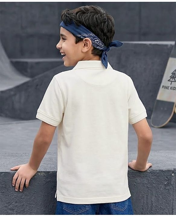 Pine Kids Cotton Knit Half Sleeves Solid Colour Polo T-Shirt - White
