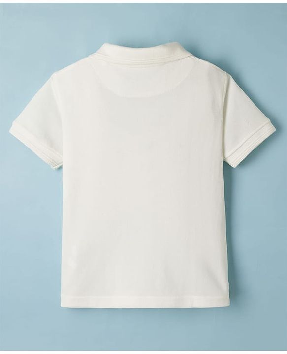 Pine Kids Cotton Knit Half Sleeves Solid Colour Polo T-Shirt - White