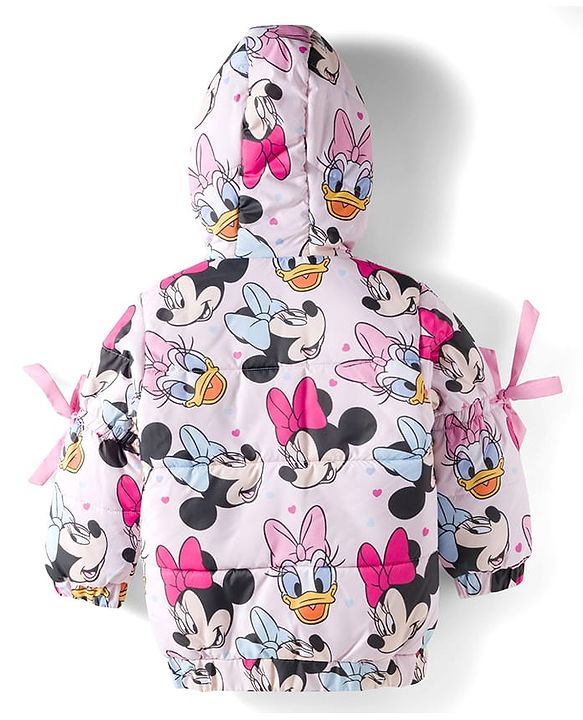 Babyhug Disney Woven Hooded Padded Winter Jacket With Full Sleeves and Minnie and Friends Graphic- Pink