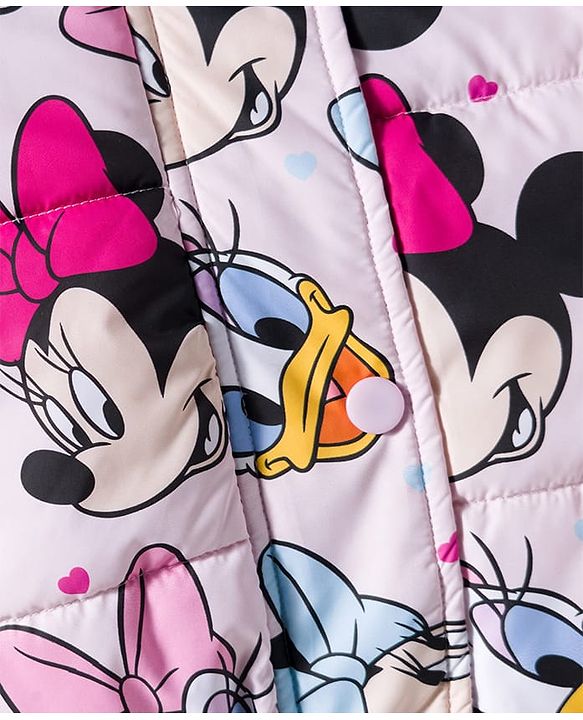 Babyhug Disney Woven Hooded Padded Winter Jacket With Full Sleeves and Minnie and Friends Graphic- Pink