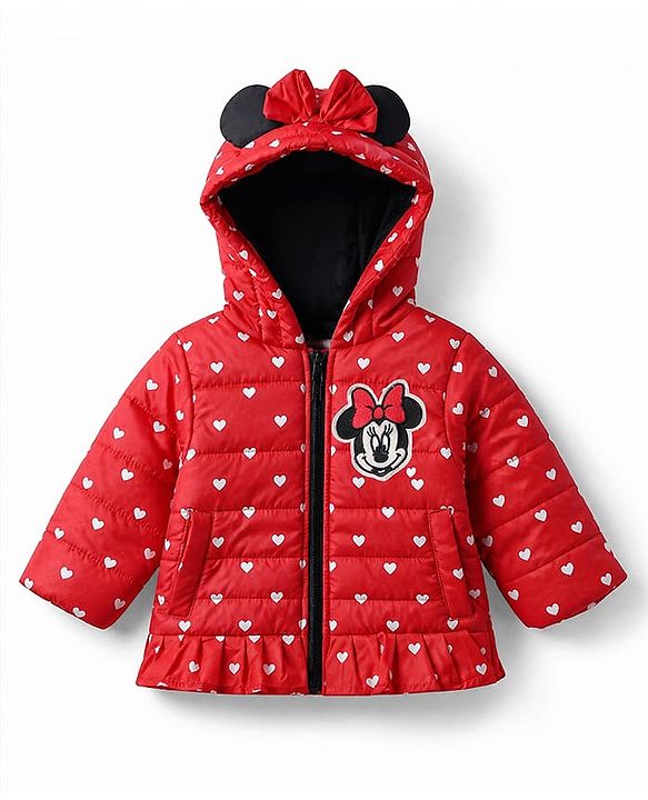 Babyhug Disney Woven Hoodies with Full Sleeves and Minnie Mouse Patch - Red