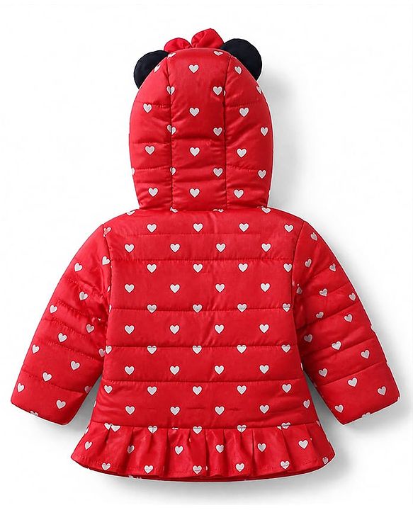 Babyhug Disney Woven Hoodies with Full Sleeves and Minnie Mouse Patch - Red
