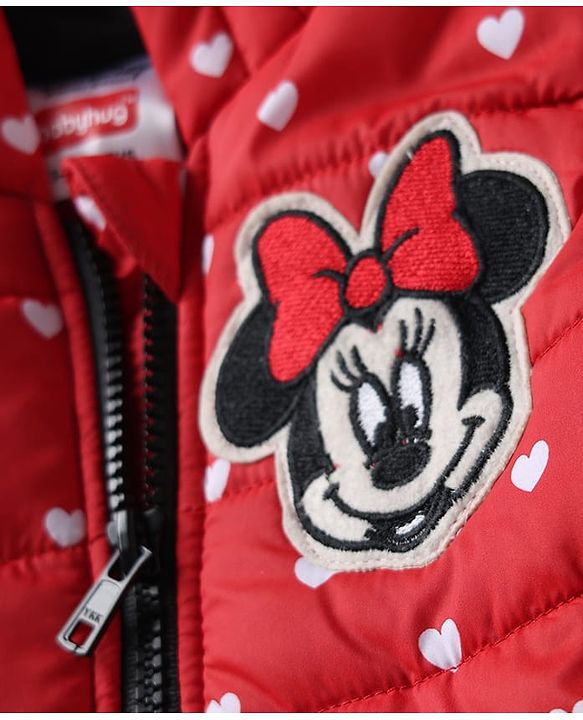 Babyhug Disney Woven Hoodies with Full Sleeves and Minnie Mouse Patch - Red