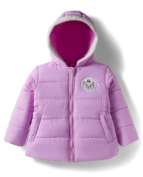 Babyhug Disney Woven Full Sleeves Hooded Padded Winter Jacket With Marie Badge - Lavender