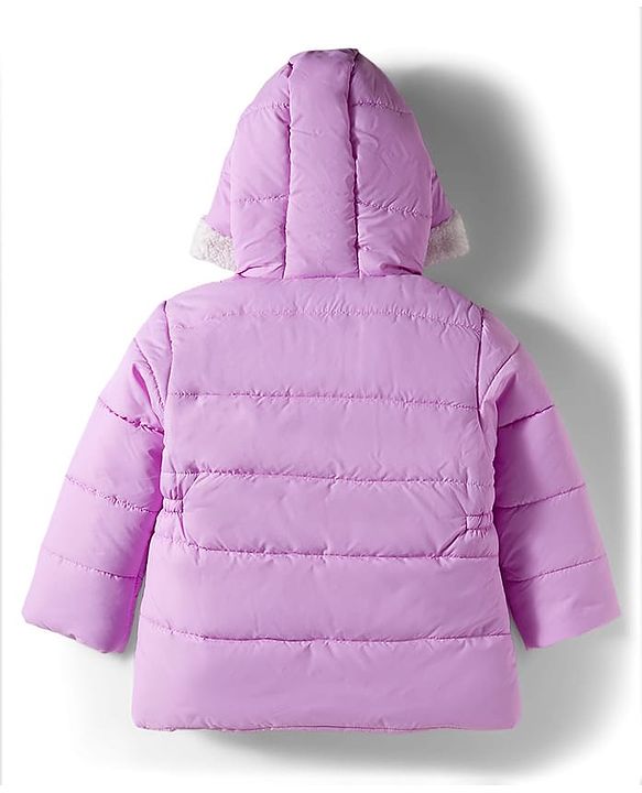 Babyhug Disney Woven Full Sleeves Hooded Padded Winter Jacket With Marie Badge - Lavender