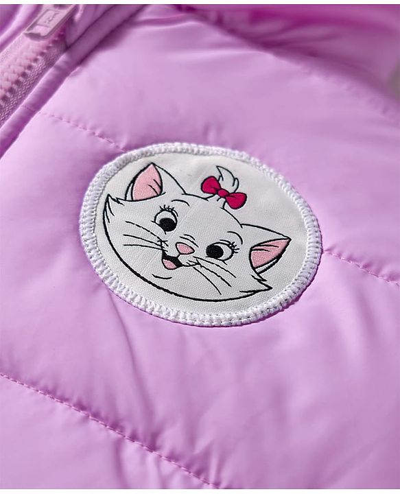 Babyhug Disney Woven Full Sleeves Hooded Padded Winter Jacket With Marie Badge - Lavender