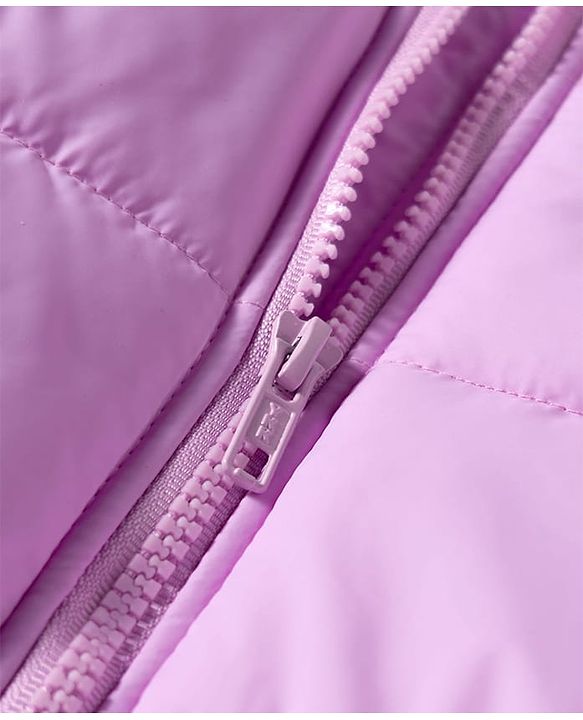 Babyhug Disney Woven Full Sleeves Hooded Padded Winter Jacket With Marie Badge - Lavender