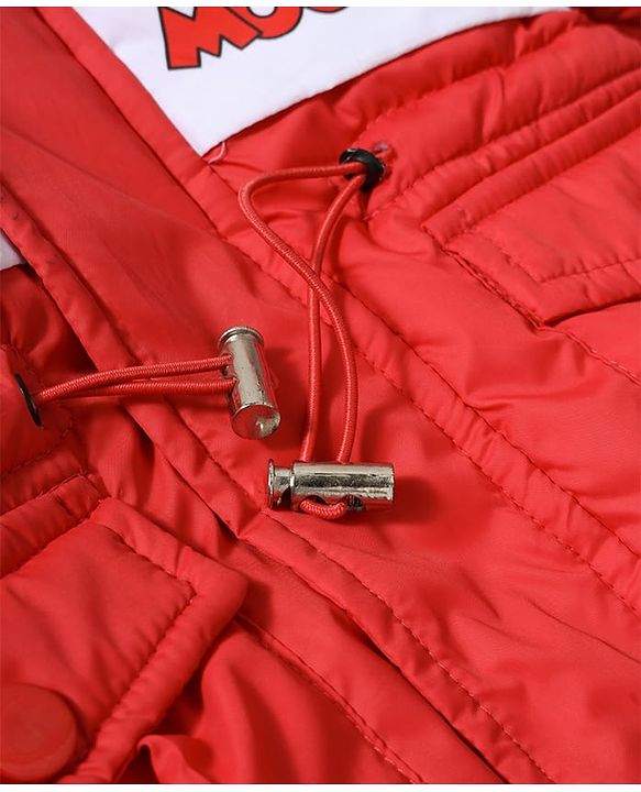 Babyhug Disney Woven Full Raglan Sleeves Hooded Padded Jacket with Minnie Mouse Print - Red