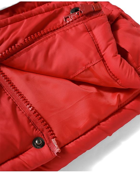 Babyhug Disney Woven Full Raglan Sleeves Hooded Padded Jacket with Minnie Mouse Print - Red