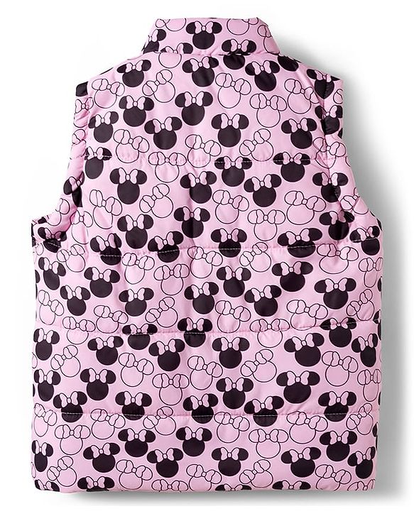 Babyhug Disney Fleece Woven  Full Sleeves Hooded Sweatshirt With Sleeveless Jacket & Minnie Mouse Graphic - Pink