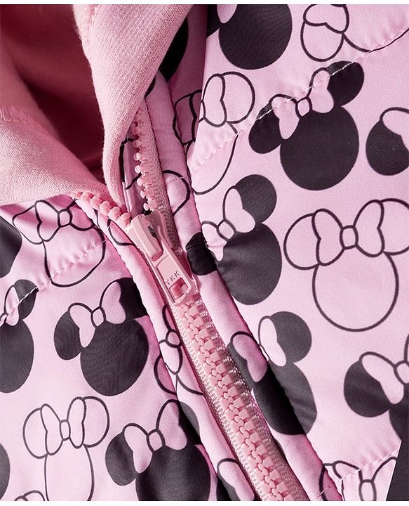 Babyhug Disney Fleece Woven  Full Sleeves Hooded Sweatshirt With Sleeveless Jacket & Minnie Mouse Graphic - Pink