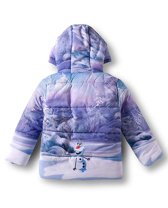 Babyhug Disney Woven Full Sleeves Padded Hooded Winter Jacket With Elsa & Anna Graphic - Purple