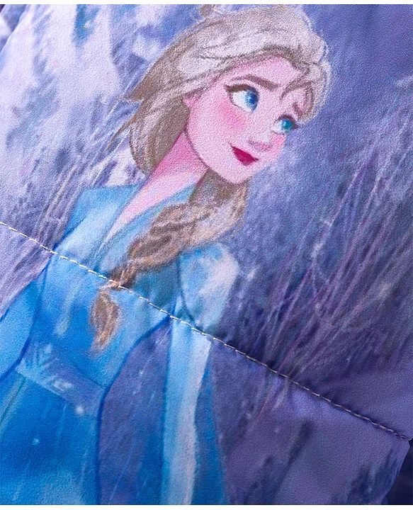 Babyhug Disney Woven Full Sleeves Padded Hooded Winter Jacket With Elsa & Anna Graphic - Purple