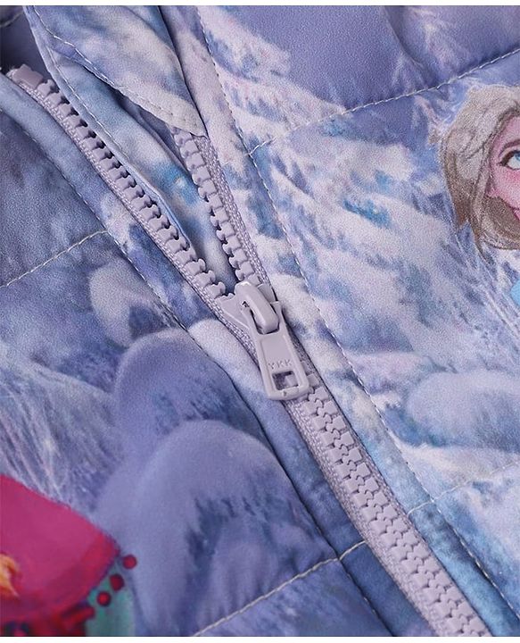 Babyhug Disney Woven Full Sleeves Padded Hooded Winter Jacket With Elsa & Anna Graphic - Purple