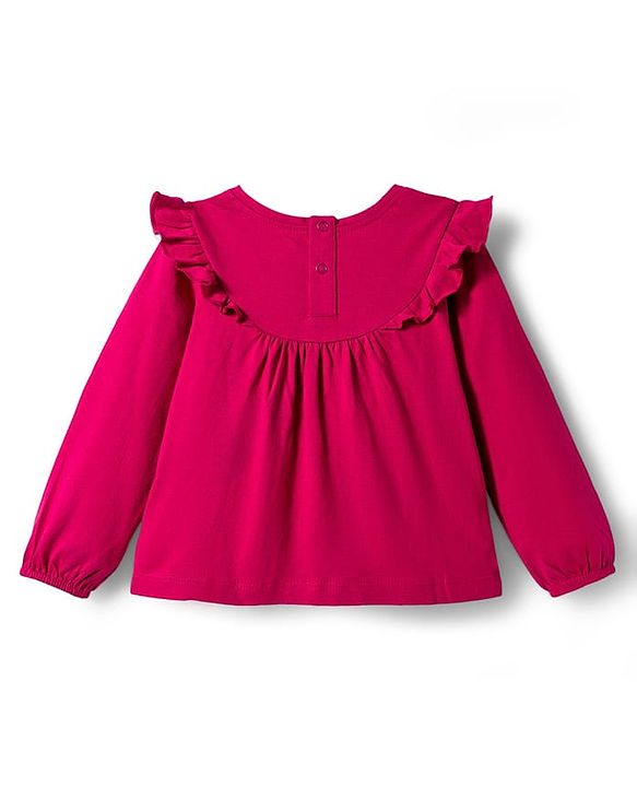 Babyhug 100% Cotton Single Jersey Knit Full Sleeves Top with Frill Detailing & Floral Embroidery -  Red