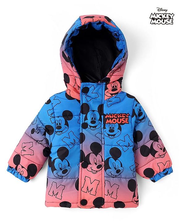 Babyhug Disney Woven Ombre Winter Jacket with Full Sleeves and Mickey Mouse Graphic - Blue