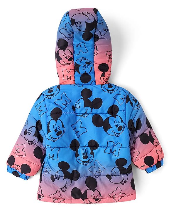 Babyhug Disney Woven Ombre Winter Jacket with Full Sleeves and Mickey Mouse Graphic - Blue