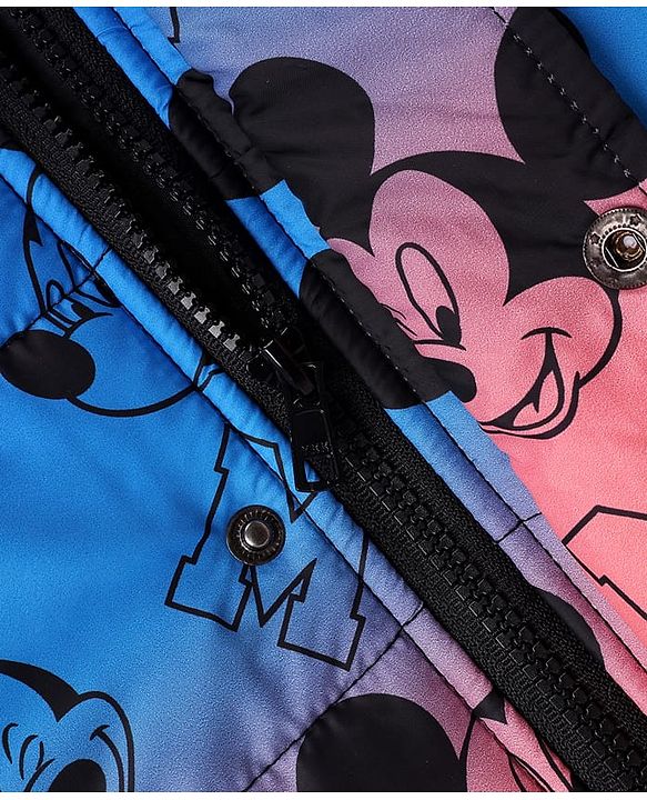 Babyhug Disney Woven Ombre Winter Jacket with Full Sleeves and Mickey Mouse Graphic - Blue