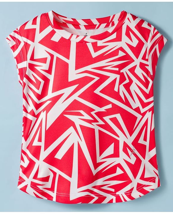 Pine Active Knit Half Sleeves T-Shirt with Abstract Print - Red & White