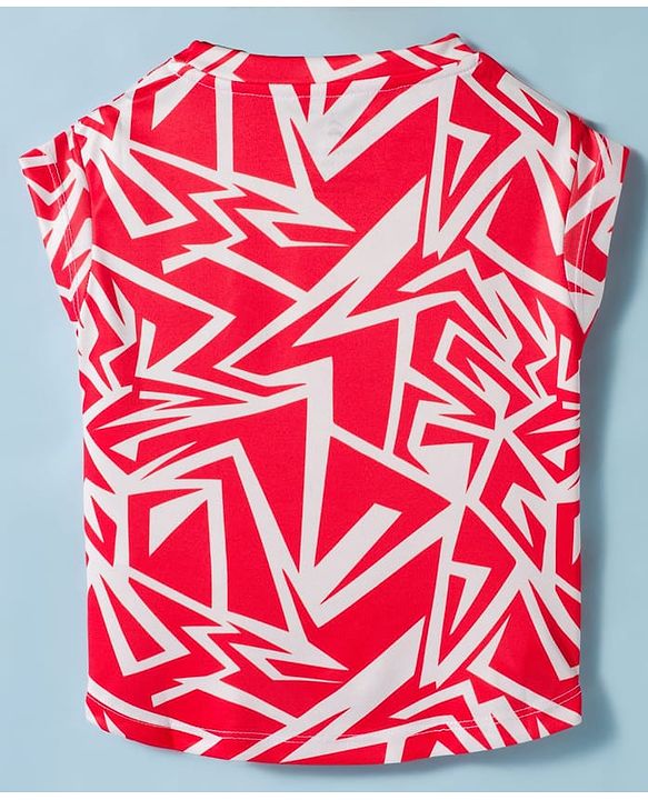 Pine Active Knit Half Sleeves T-Shirt with Abstract Print - Red & White