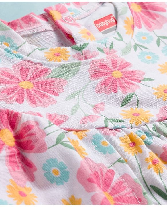 Babyhug 100% Cotton Single Jersey Knit Full Sleeves Top with Frill Detailing & Floral Print -Multicolour