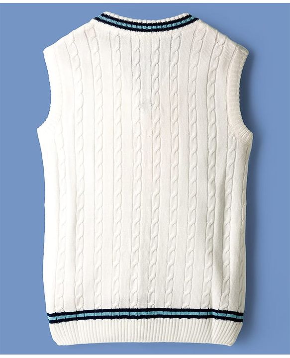 Pine Active Knit Sleeveless Woolen Sportswear Sweater With Cable Knit Design - White