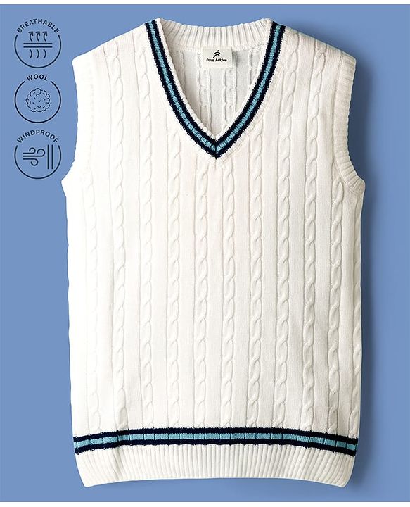 Pine Active Knit Sleeveless Woolen Sportswear Sweater With Cable Knit Design - White