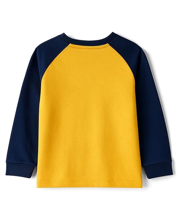 Babyhug 100% Cotton Knit Full Raglan Sleeves T-Shirt with Handsome Like My Daddy Text Print - Yellow & Navy