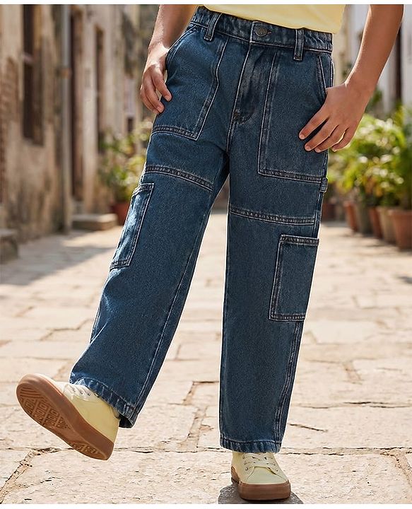 Pine Kids Denim Woven Full Length Washed Jeans - Blue