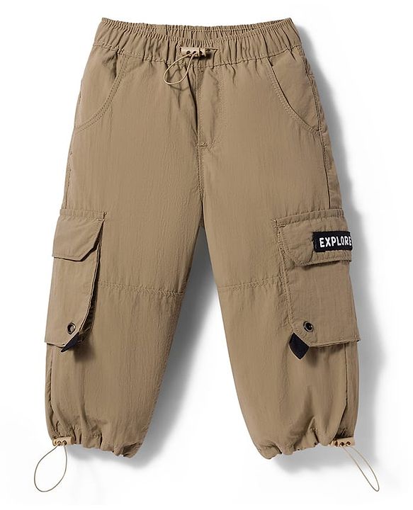 Babyhug Woven Full Length Solid Trouser With Stretch - Khaki