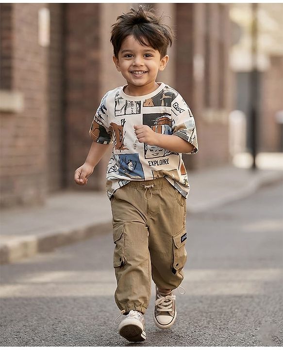 Babyhug Woven Full Length Solid Trouser With Stretch - Khaki