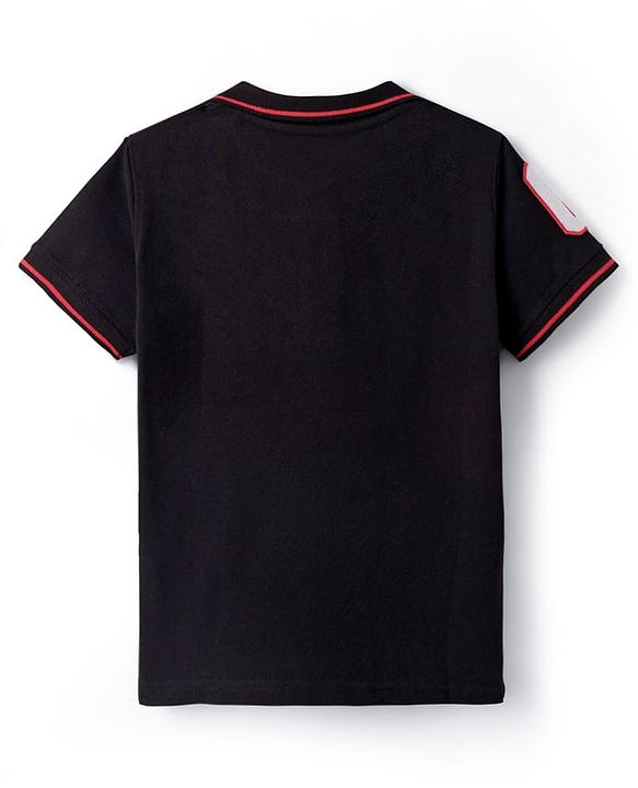 Pine Kids Cotton Knit Half Sleeves Polo T-Shirt with Number Embroidery - Black