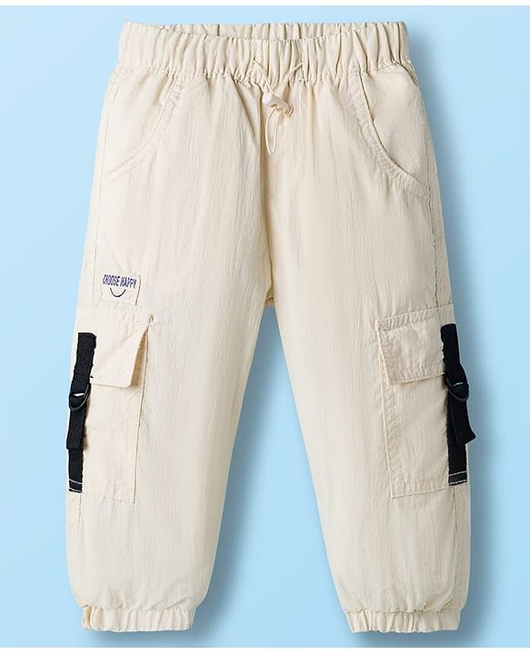 Babyhug Woven Full Length Solid Trouser With Stretch - Ivory