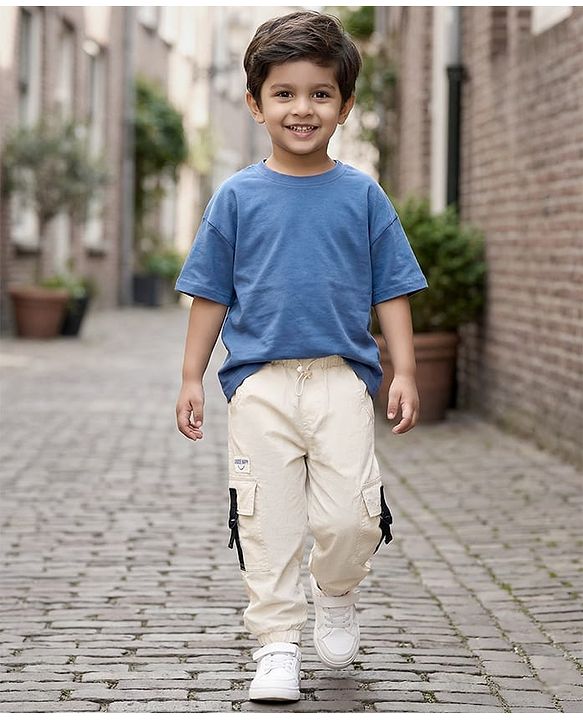 Babyhug Woven Full Length Solid Trouser With Stretch - Ivory