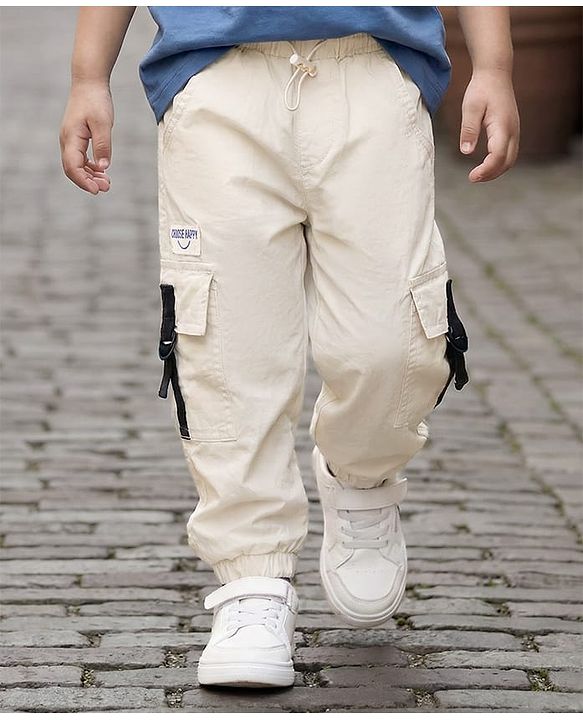Babyhug Woven Full Length Solid Trouser With Stretch - Ivory