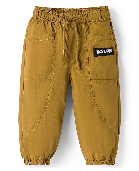 Babyhug Woven Full Length Solid Trouser With Stretch - Dark Yellow
