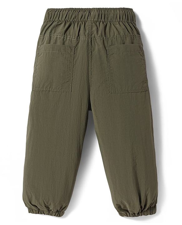 Babyhug Woven Full Length Trouser With Stretch & Text Badge - Olive Green