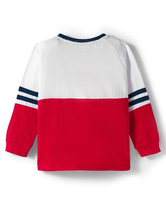 Babyhug 100% Cotton Knit Full Raglan Sleeves T-Shirt With Penguin Embroidery - Red & White