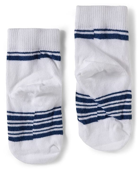 Cute Walk by Babyhug Knit Ankle Length Anti Bacterial Socks with Stripe Polka Dot & Teddy Design Pack of 5 - Grey & Navy Blue