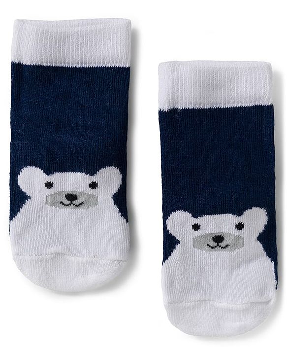 Cute Walk by Babyhug Knit Ankle Length Anti Bacterial Socks with Stripe Polka Dot & Teddy Design Pack of 5 - Grey & Navy Blue