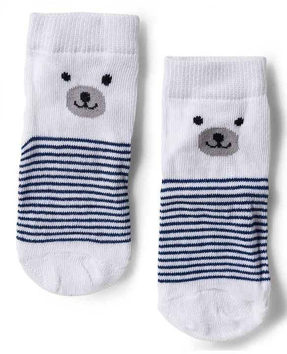Cute Walk by Babyhug Knit Ankle Length Anti Bacterial Socks with Stripe Polka Dot & Teddy Design Pack of 5 - Grey & Navy Blue