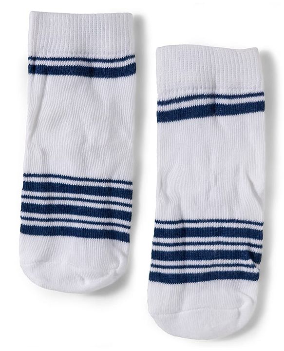 Cute Walk by Babyhug Knit Ankle Length Anti Bacterial Socks with Stripe Polka Dot & Teddy Design Pack of 5 - Grey & Navy Blue