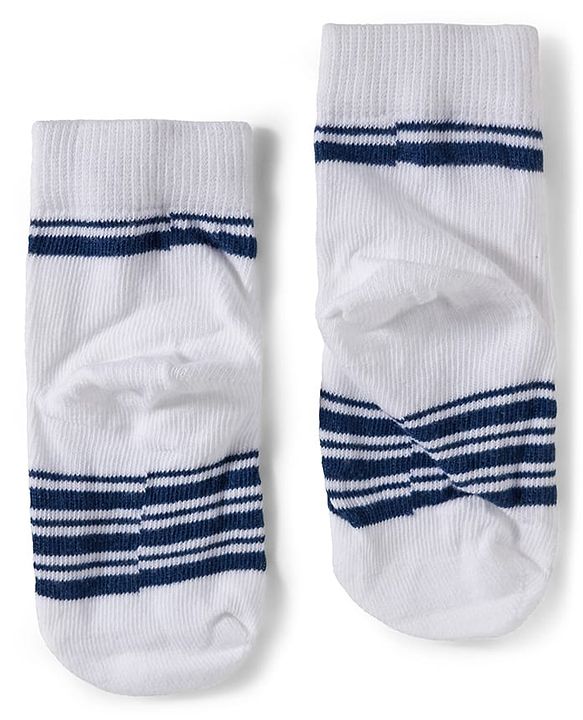Cute Walk by Babyhug Knit Ankle Length Anti Bacterial Socks with Stripe Polka Dot & Teddy Design Pack of 5 - Grey & Navy Blue