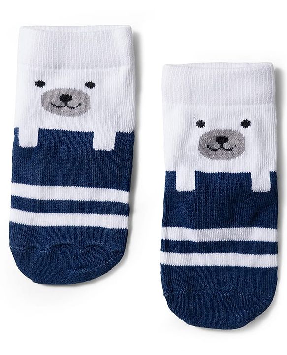 Cute Walk by Babyhug Knit Ankle Length Anti Bacterial Socks with Stripe Polka Dot & Teddy Design Pack of 5 - Grey & Navy Blue