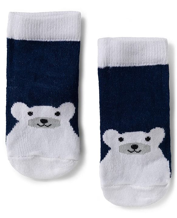 Cute Walk by Babyhug Knit Ankle Length Anti Bacterial Socks with Stripe Polka Dot & Teddy Design Pack of 5 - Grey & Navy Blue