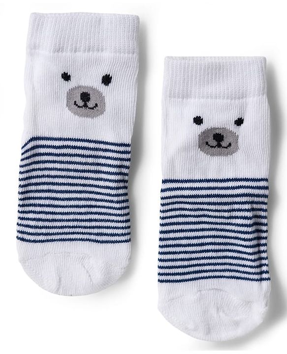 Cute Walk by Babyhug Knit Ankle Length Anti Bacterial Socks with Stripe Polka Dot & Teddy Design Pack of 5 - Grey & Navy Blue