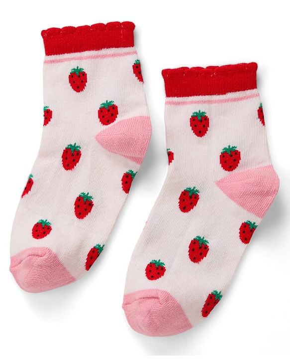 Cute Walk by Babyhug Knit Ankle Length Antibacterial Socks with Strawberry Design Pack of 5 - Multicolor