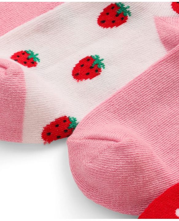 Cute Walk by Babyhug Knit Ankle Length Antibacterial Socks with Strawberry Design Pack of 5 - Multicolor