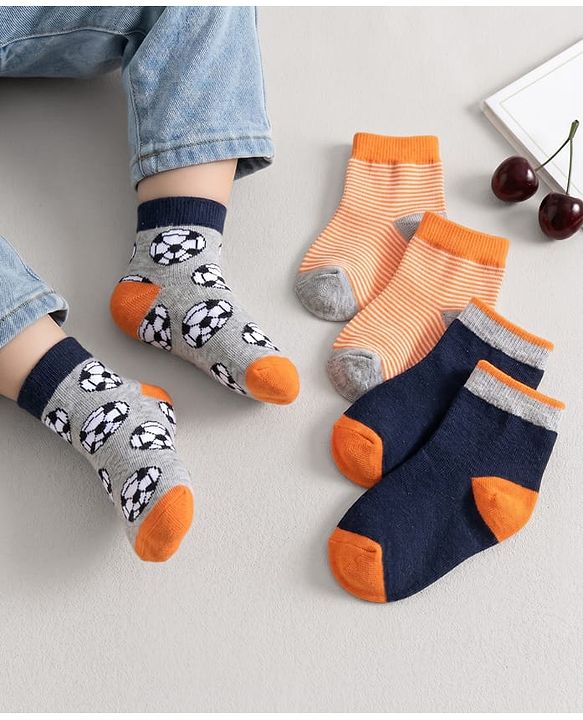 Cute Walk by Babyhug Knit Ankle Length Anti Bacterial Socks with Stripes & Ball Design Pack of 3 - Multicolor